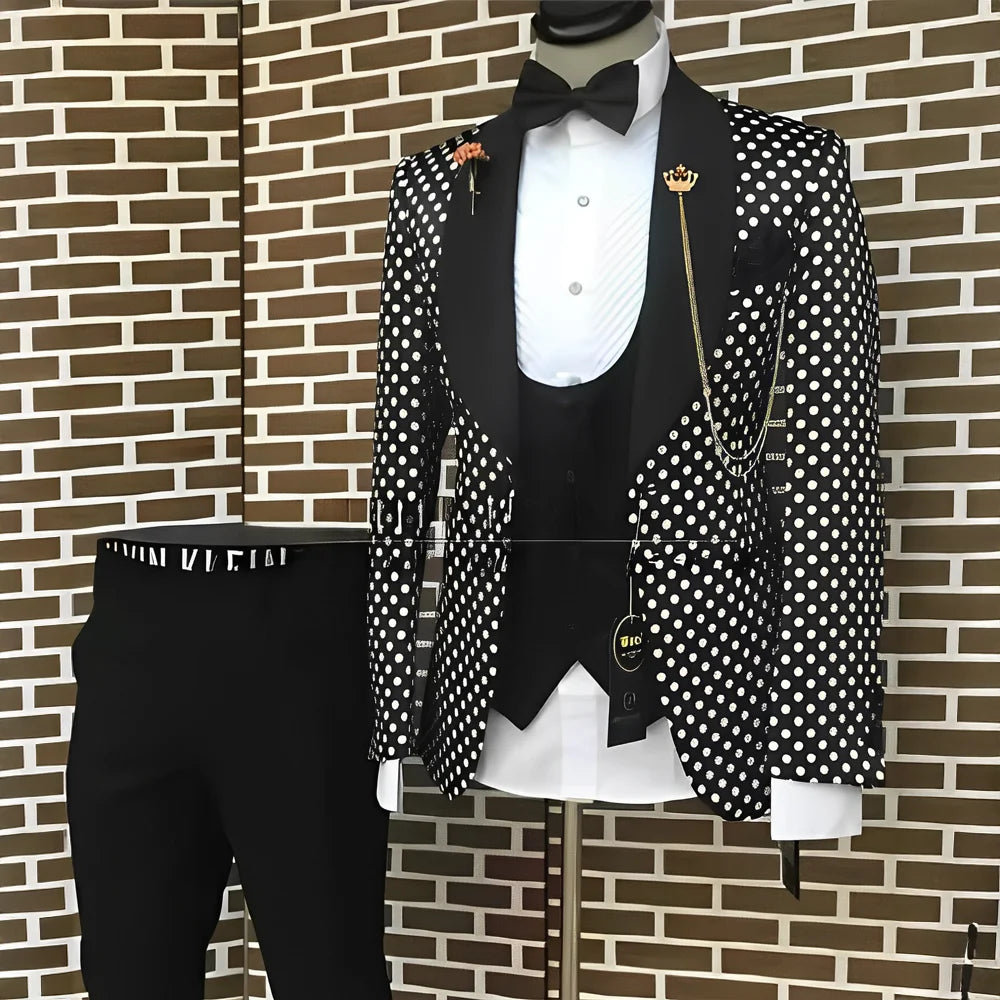 Spotted Men's Suit 3 Piece Set Wedding Groom Tuxedo Custom Slim Fit Blazer Pants Vest Men's Elegant Suit