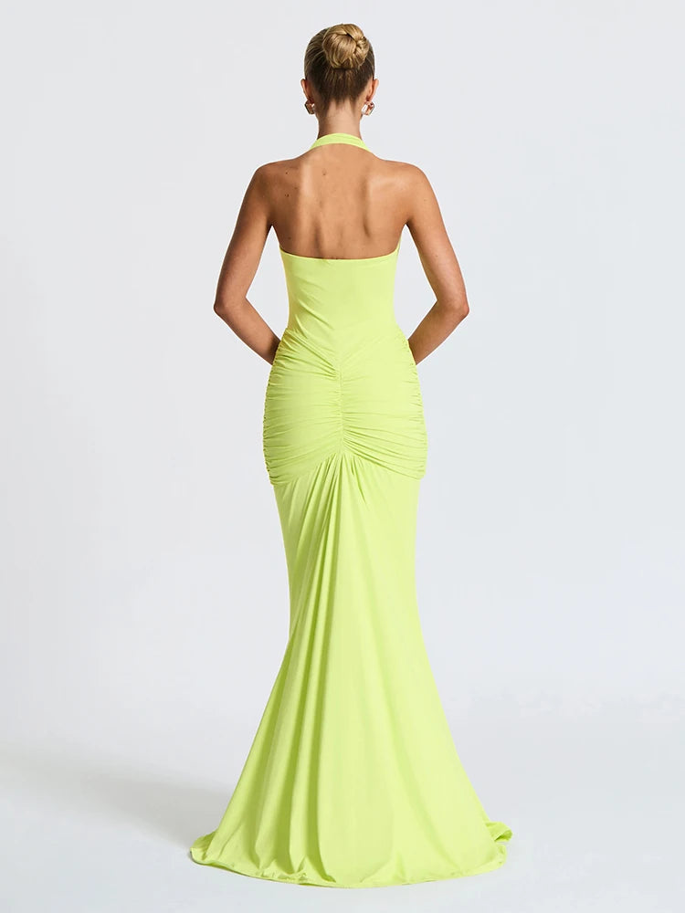 Weird Puss Backless Tassel Dress Women Peach Buttock Pleated Patchwork Solid Halter Sleeveless Midnight Clubwear Party Vestidos