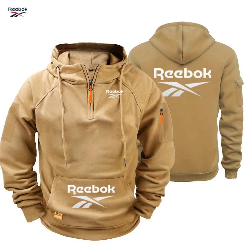 2026 Reebok Men's Winter-Spring Hoodie - Loose Fit Sports Hoodie with Zipper, Long Sleeve, Multiple Pockets - Comfortable Street