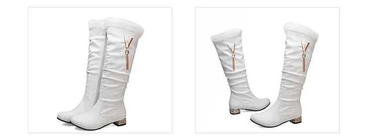 Winter Warm Knee High Boots Women Platform Wedges High Heels Snow Boots Slip on Winter Ladies Shoes White Black Pink 2025