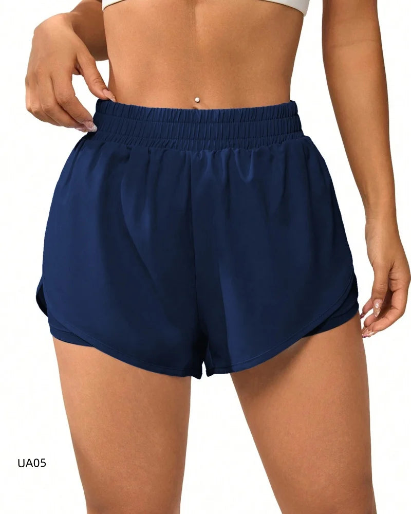 Women's High-Waisted Sports Shorts with Pockets Anti-Squatting Double-Layer Yoga Fitness Tight Quick Drying Cycling Shorts
