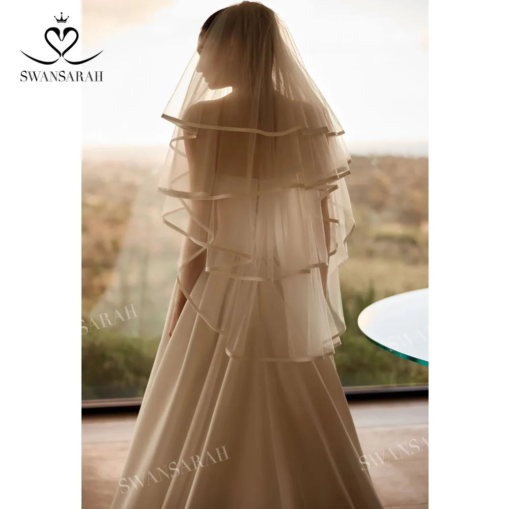 Luxury Sleeveless Wedding Dress Civil Sweetheart A-Line Plus Size Princess Bride Gown SwanSarah P650 Custom Vestido De Novia