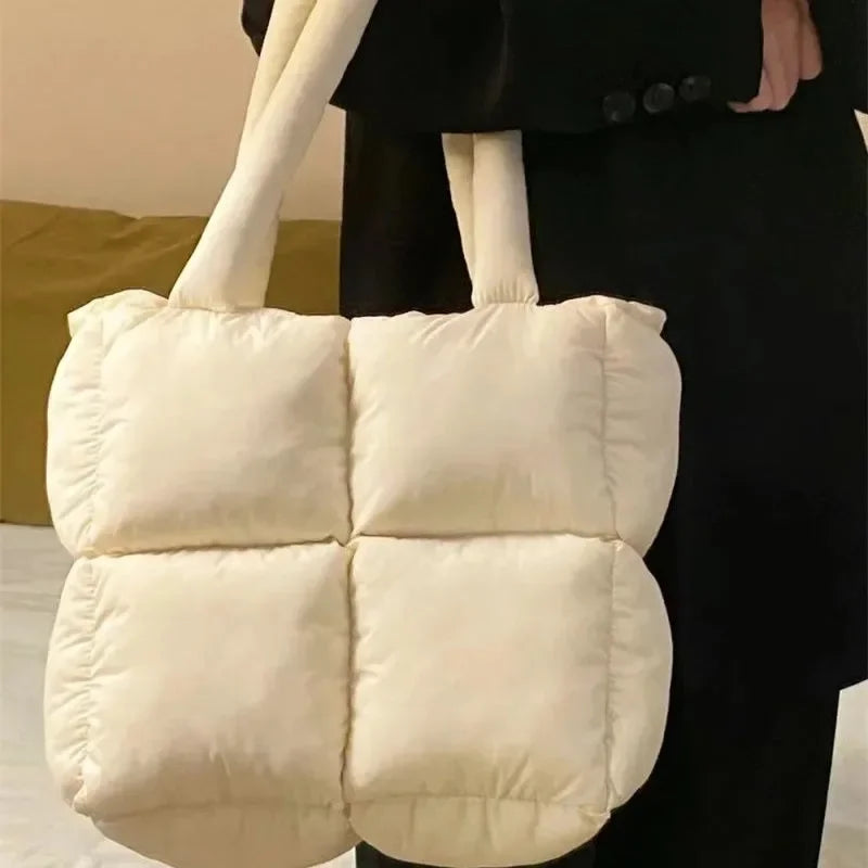 Designer Puffy Shoulder Bag Women Quilted Space Cotton Down Feather Padded Large Capacity Handbag Winter Shopping Tote Bolsas