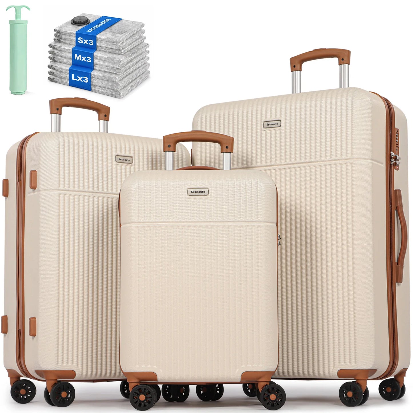 Luggage Sets Suitcase ABS Hard Shell Carry-On Hand Cabin with 4 Double Spinning Wheels & TSA- Lock 3 Piece Set (21"24"28")