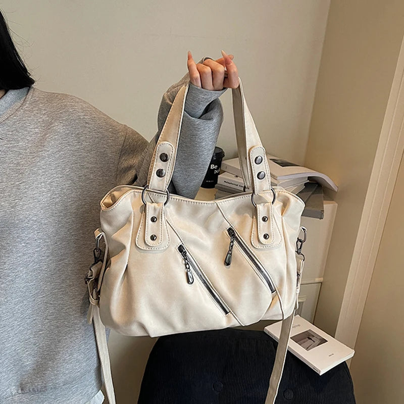 Retro Brand Roomy Shoulder Bag Female Luxury Solid Color Classic Crossbody Bag Large Capacity Style Soft PU Leather Tote Bag