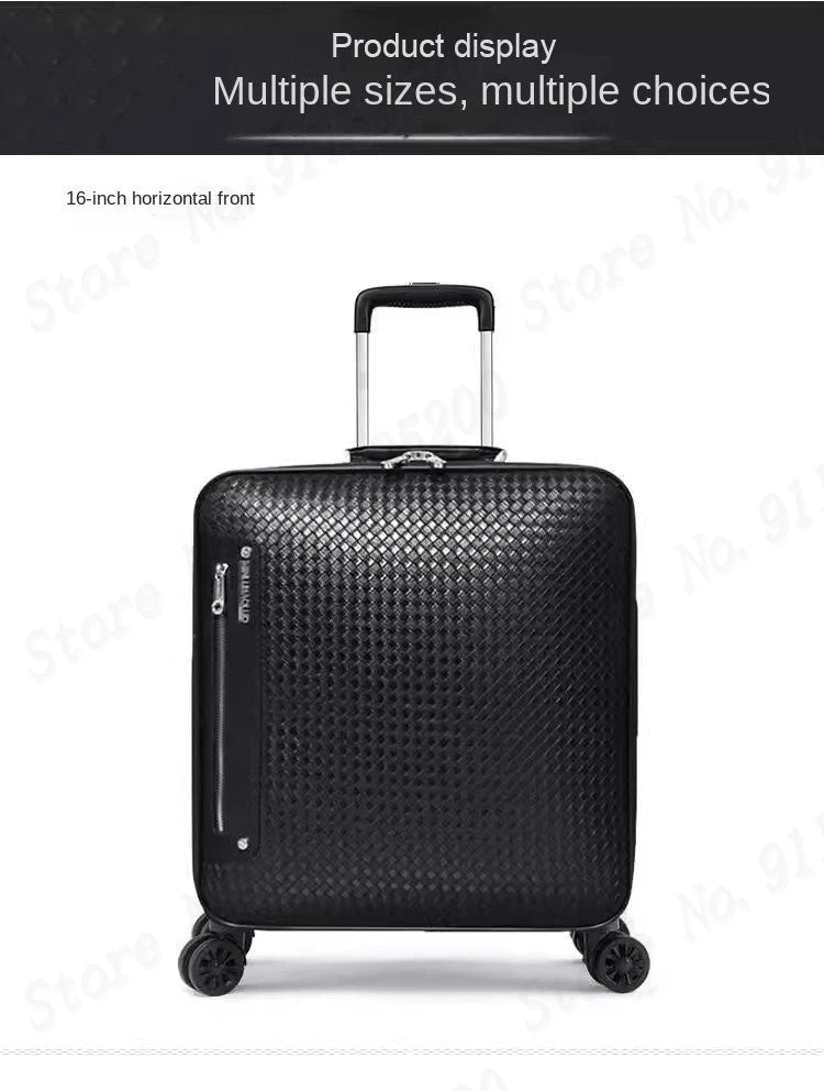 Genuine Leather Trolley Case 20 Inch Men's Business Boarding Suitcase Universal Wheel Luggage Bag 16 Inch Woven Pattern Leather