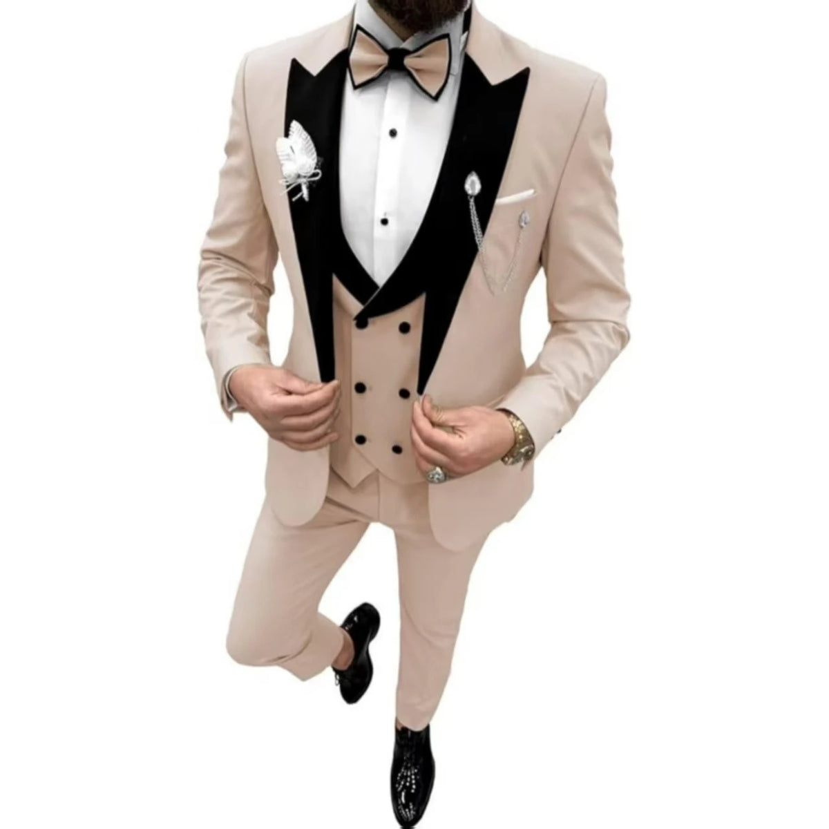 Elegant Men Suit Customized 3 Piece Blazer Vest and Pants Set Tuxedo Suits for Men Velvet Peak Lapel Formal Men Suit for Wedding