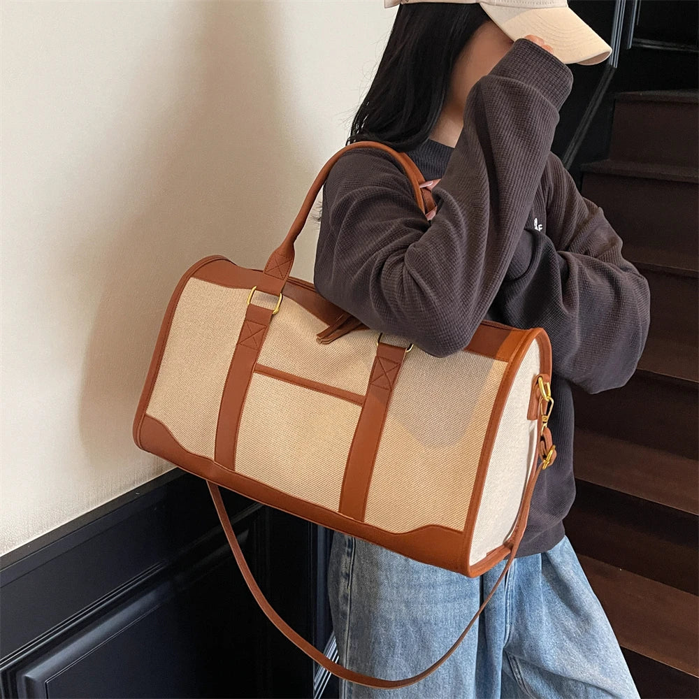 Oversized Travelling Handbags For Women Cotton Fabric Large Capacity Airplane Luggage Bag Simple Fashion Shoulder Crossbody Bags