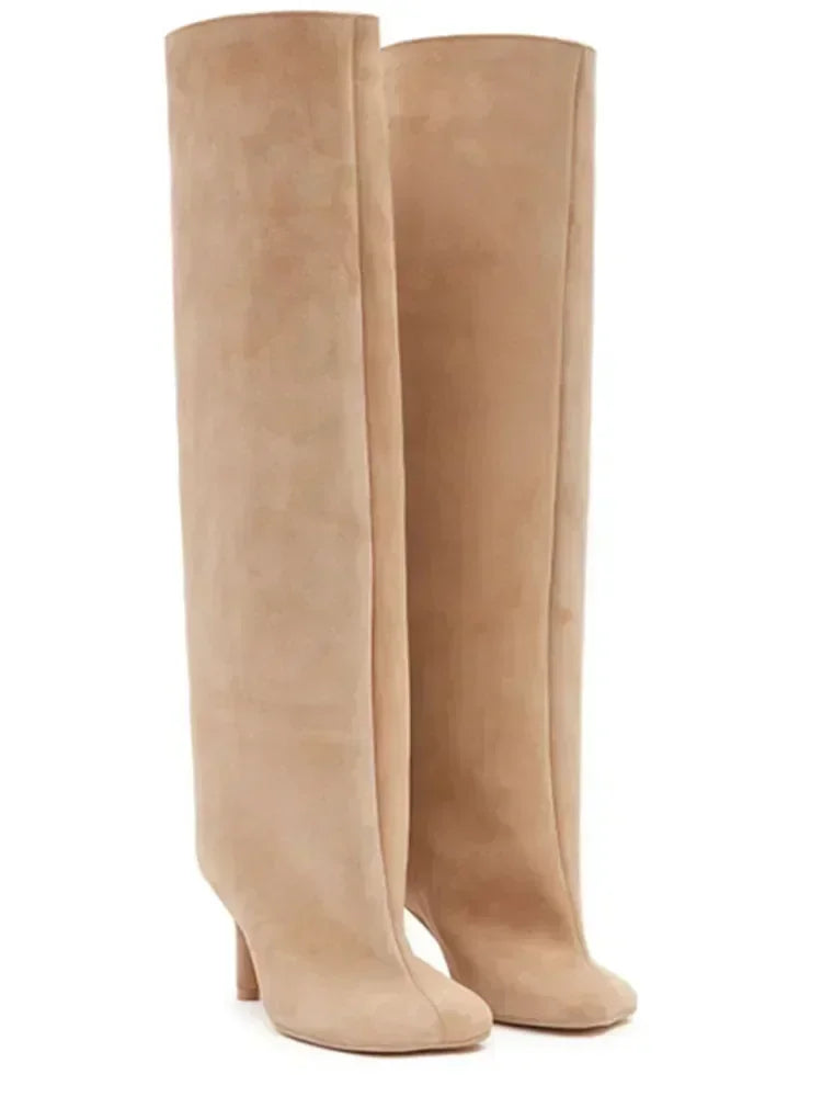 2025Women's Autumn and Winter New Slim Fit High Heels Knee High Boots Fashionable Plus Size Medium Long Boots Knight Boots