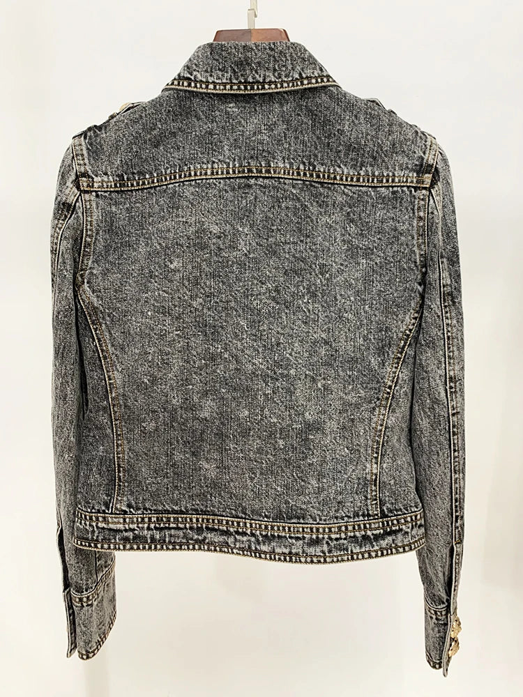 HIGH STREET Newest 2026 F/W Designer Fashion Women's Lion Buttons Stone Wash Denim Jacket