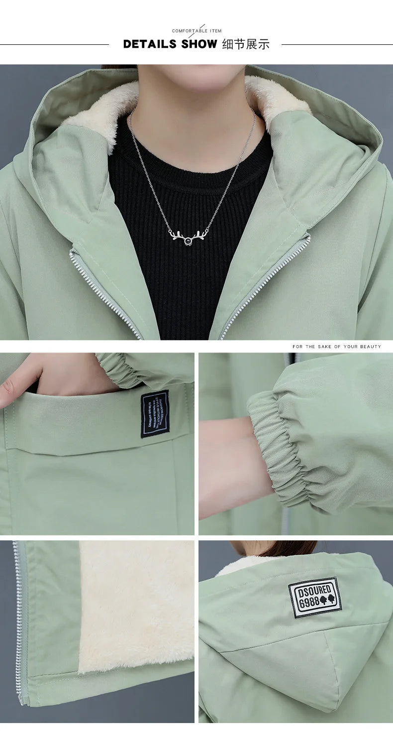 2023 Autumn Winter New Thick Warm Lamb Wool Cotton-padded Coat Women's Mid-length All-fit Loose Hooded Female Blouse