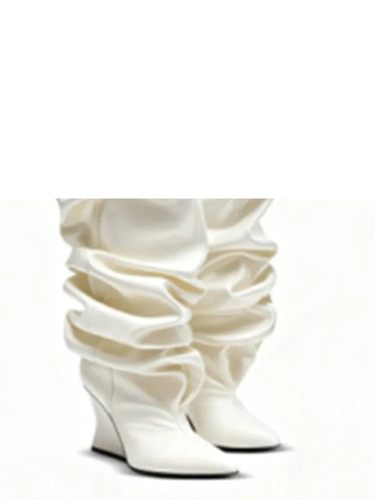 Women's Fashion Pointed Thick Soled Pleated Short Boots, Autumn and Winter Thick Heeled Long Boots, Sexy Runway Women's Boots