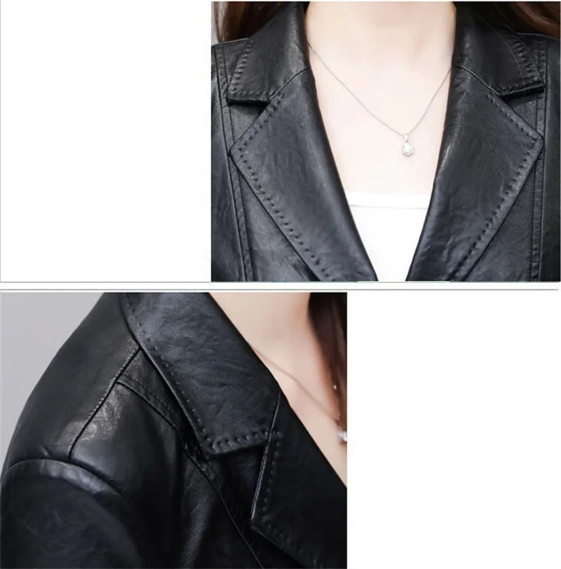 High Quality 2026 Autumn And Winter New  Leather Leather Coat Women's Short Slim Suit Collar Leather Jacket Female's Coat Black