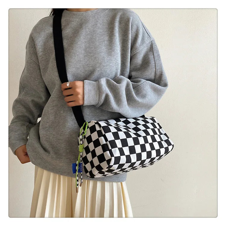 Plaid Shoulder Bag for Women Handbag CrossBorder Canvas Leisure  Fashion Bag Ladies Embroidered Han Female Pocket Purse