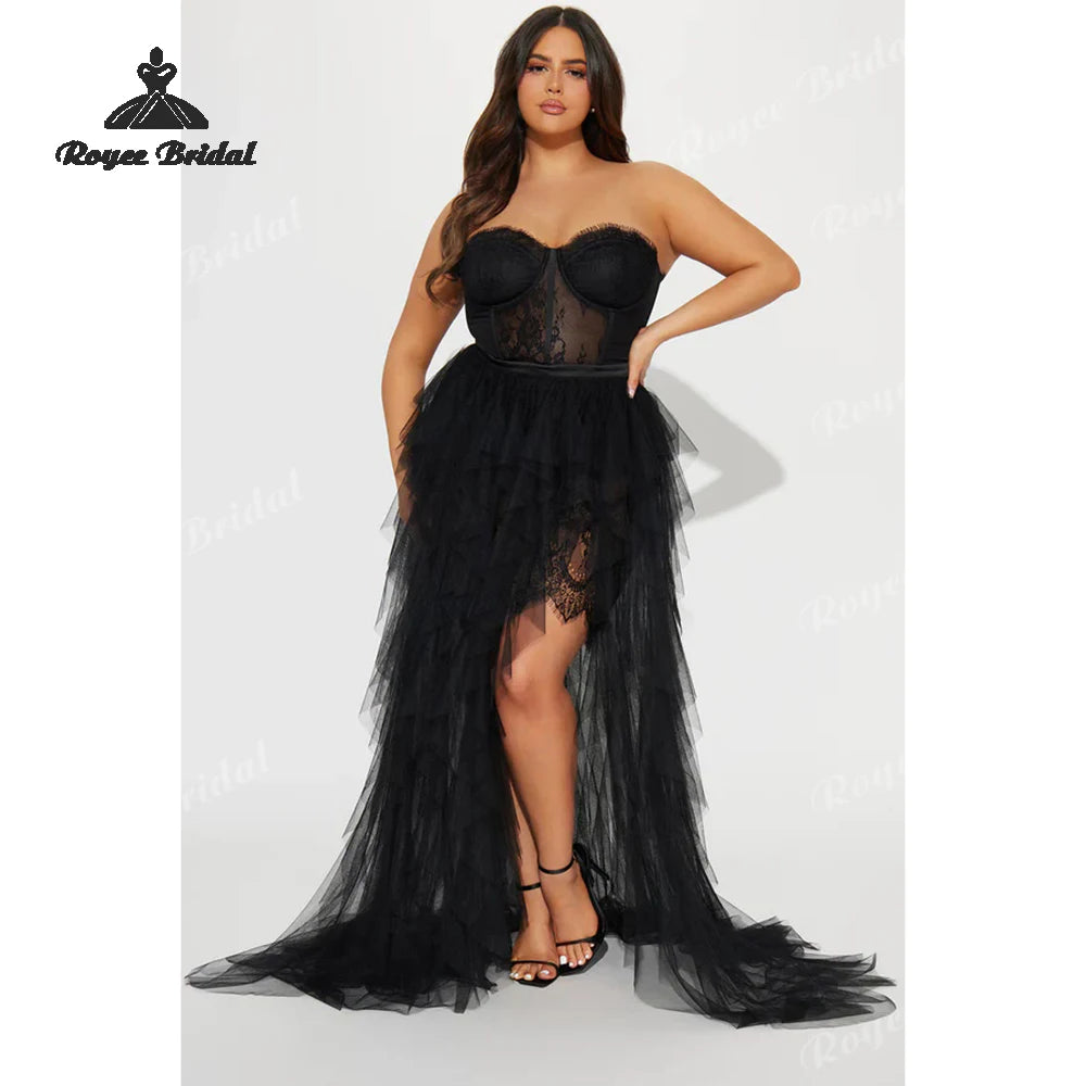 Sexy Tiered A Line Dresses Evening 2026 Strapless High Side Slit Women's Formal Evening Gowns Customized فساتين سهر