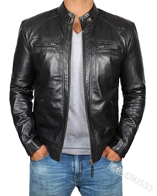 High Quality PU Coat Autumn Leather Jacket Men Slim Casual Moto Biker Stand Collar Solid High Quality Korean Leather Jakcets