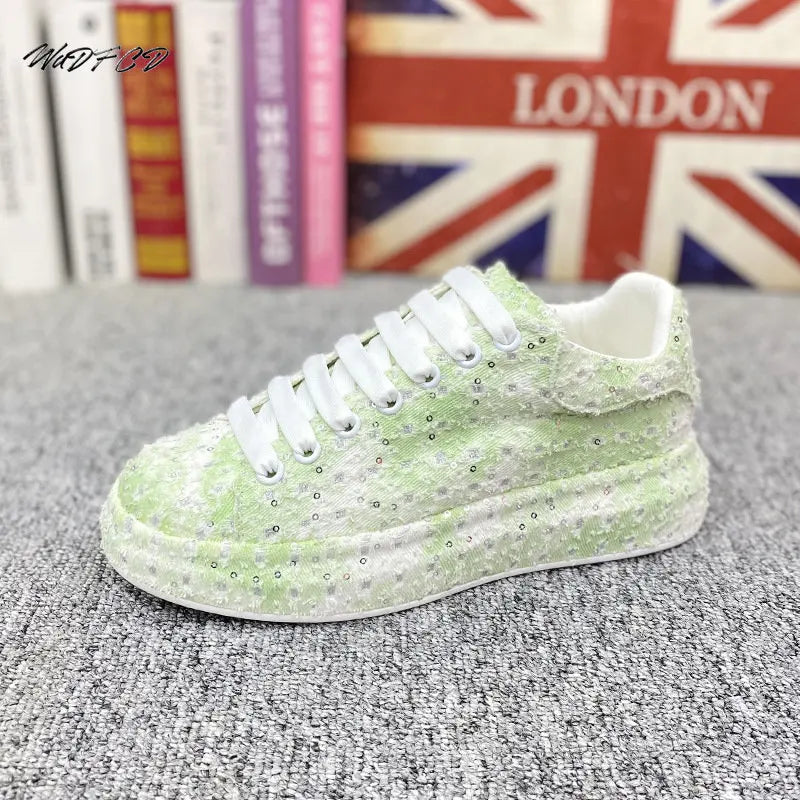 Sneakers Casual Men Designer Board Shoes Fashion Patent Leather/Denim Breathable Increased Internal Flat Platform Punk Shoes