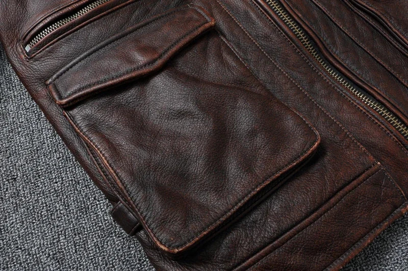 Vintage Red Brown Genuine Leather Jacket Men Soft Real Cowhide Black Winter Coat Biker Jackets Jaqueta Masculina De Couro