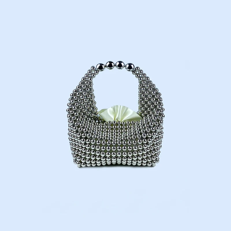 European and American high-end texture handmade silver beaded pillow bag, banquet bag, fashionable and versatile