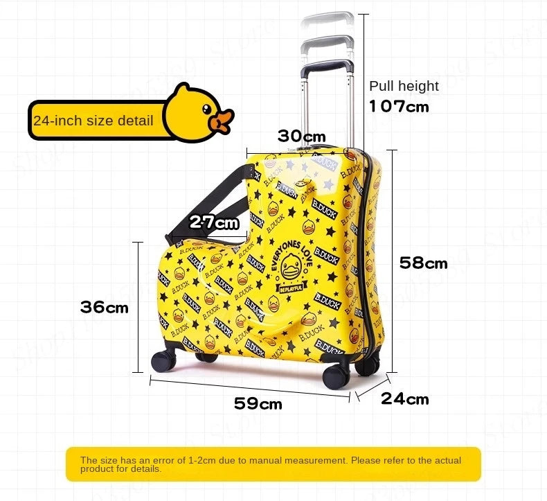 Cute Pony Cartoon Suitcase for Children Can Sit and Ride Carry on Kids Luggage Baby Trolley Case Boarding Cabin 20 Inch
