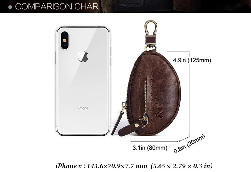 HUMERPAUL Small Key Wallet Men 100% Genuine Leather Car Key Holder Top Quality Zipper Housekeeper Keys Organizer with Coin Purse