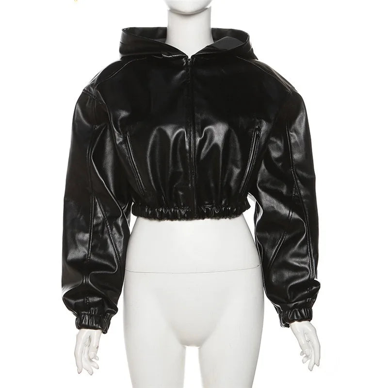 Short Coat Women Leather Jackets Zipper Full Sleeve Solid Streetwear Jacket Turn Down Collar Spliced Casual Coats Autumn 2026