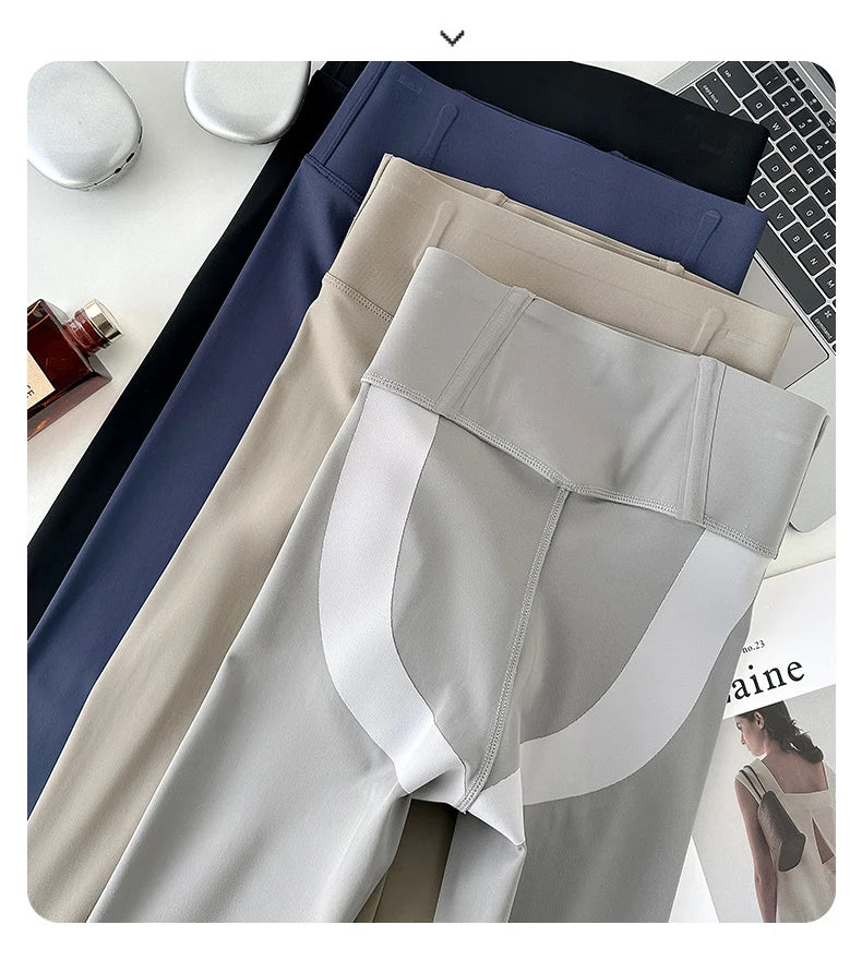 BIVIGAOS Spring Summer Back Pocket Nude Feel Sharkskin Leggings Women Fish Bone High Waist Push Up Sport Fitness Running Legging