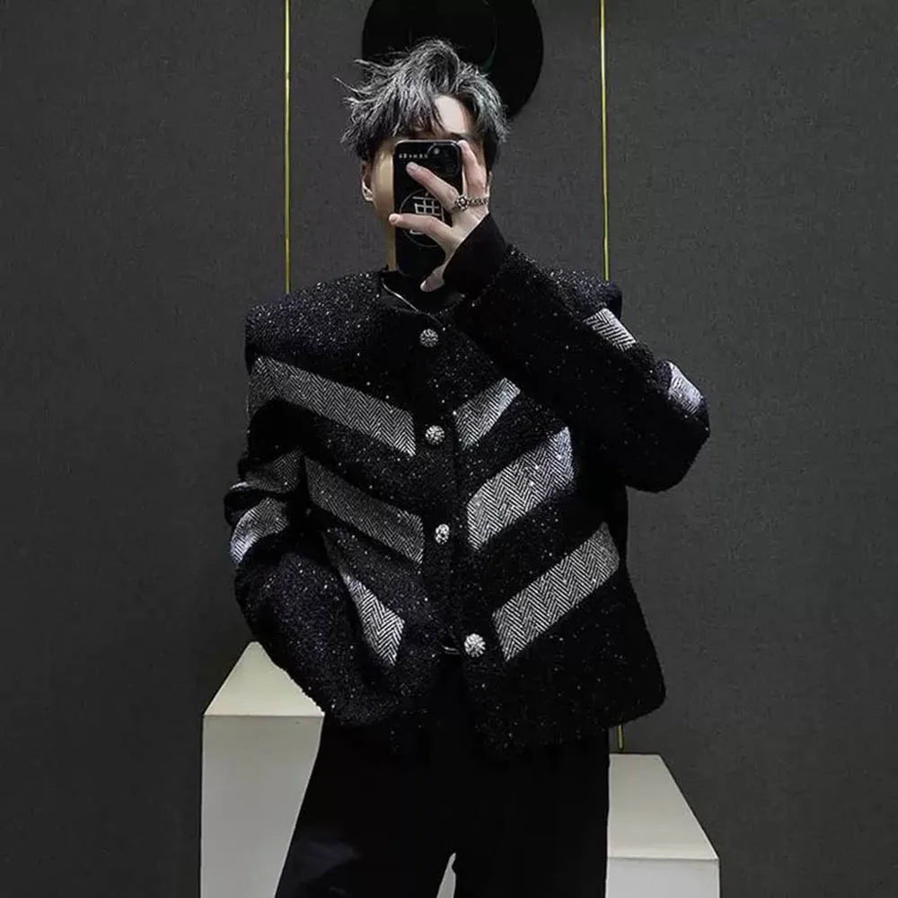 Men's Sequined Long-Sleeved Jacket American Retro Fashion Trend High Street Loose Casual Breathable Niche Men's New Jacket