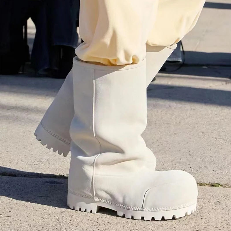 New Fashionable Snow Boots Platform Elevating Warm Cotton Shoes Warm Big Head Design Long Boots Ladies All-over Brown Long Boots