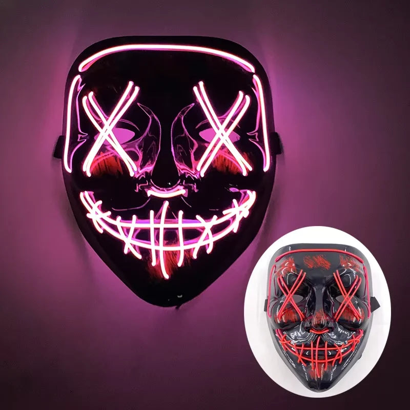 Wireless LED Neon Purge Mask & Fiber Optic Gloves, Scary Glow In Dark Mask for Halloween Carnival Cosplay Bar Birthday Party