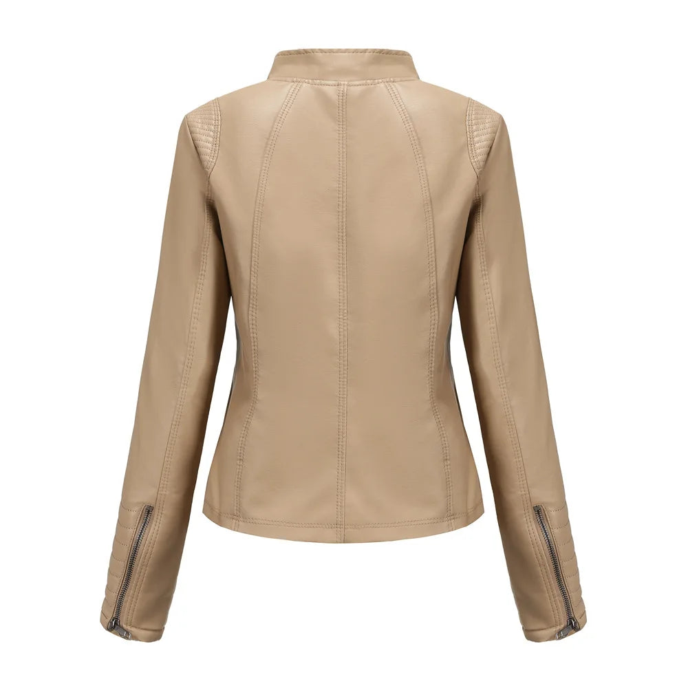 2026 Women's Bright Red V-neck Leather Jacket, Fashion Slim PU Coat, Black Short Outerwear Asia Size XS S M L XL XXL