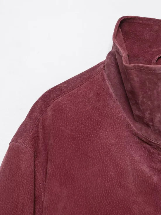 Women Stand Collar Leather Pilot Jacket Red Zipper Cropped Coat Fashion Casual Fashion Outerwear 2026 New Arrival Streetwear