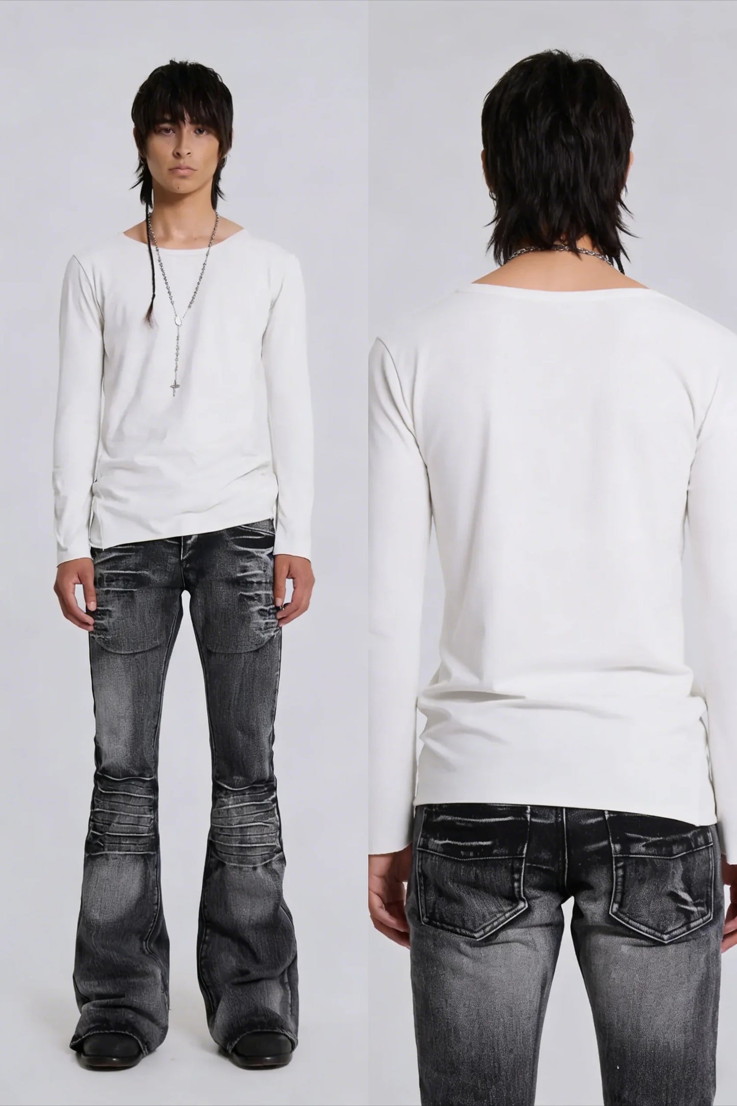 Y2K Black Washed Embroidered High-waisted Oversized Jeans Men European and American Retro Classic Loose Wide-leg Straight Pants