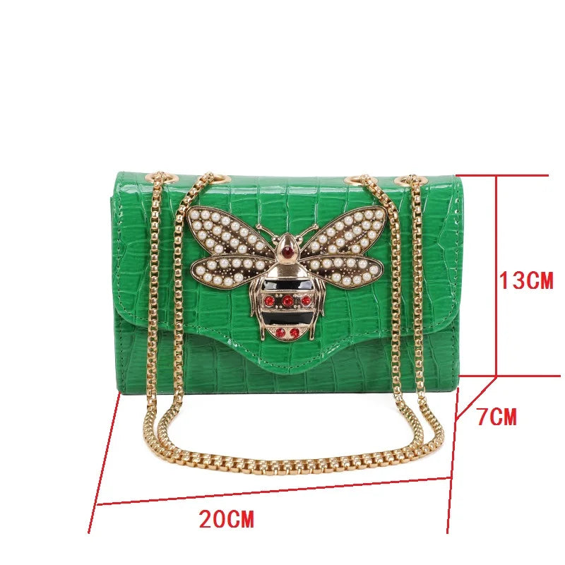Fashion Luxury Brand Women Handbag 2026 New Retro Bee Female Shoulder Bags Simple High Quality Leather Chain Crossbody Bags