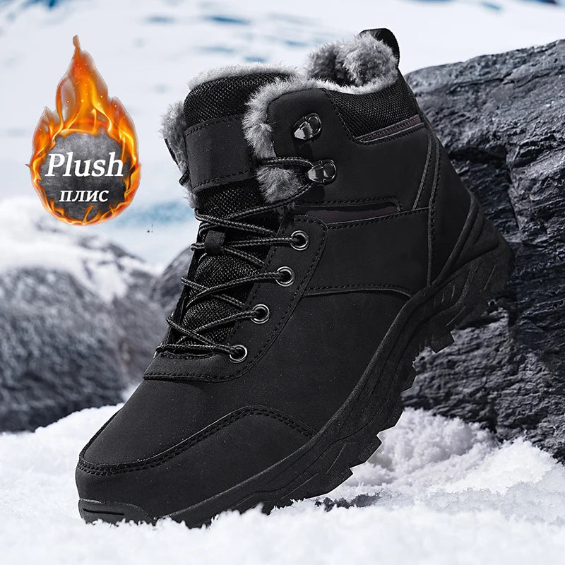 New Autumn and Winter High-Top Thick-Soled Fleece-Lined Men's Snow Boots, Outdoor Hiking Shoes, Hunting Boots, Hiking Boots