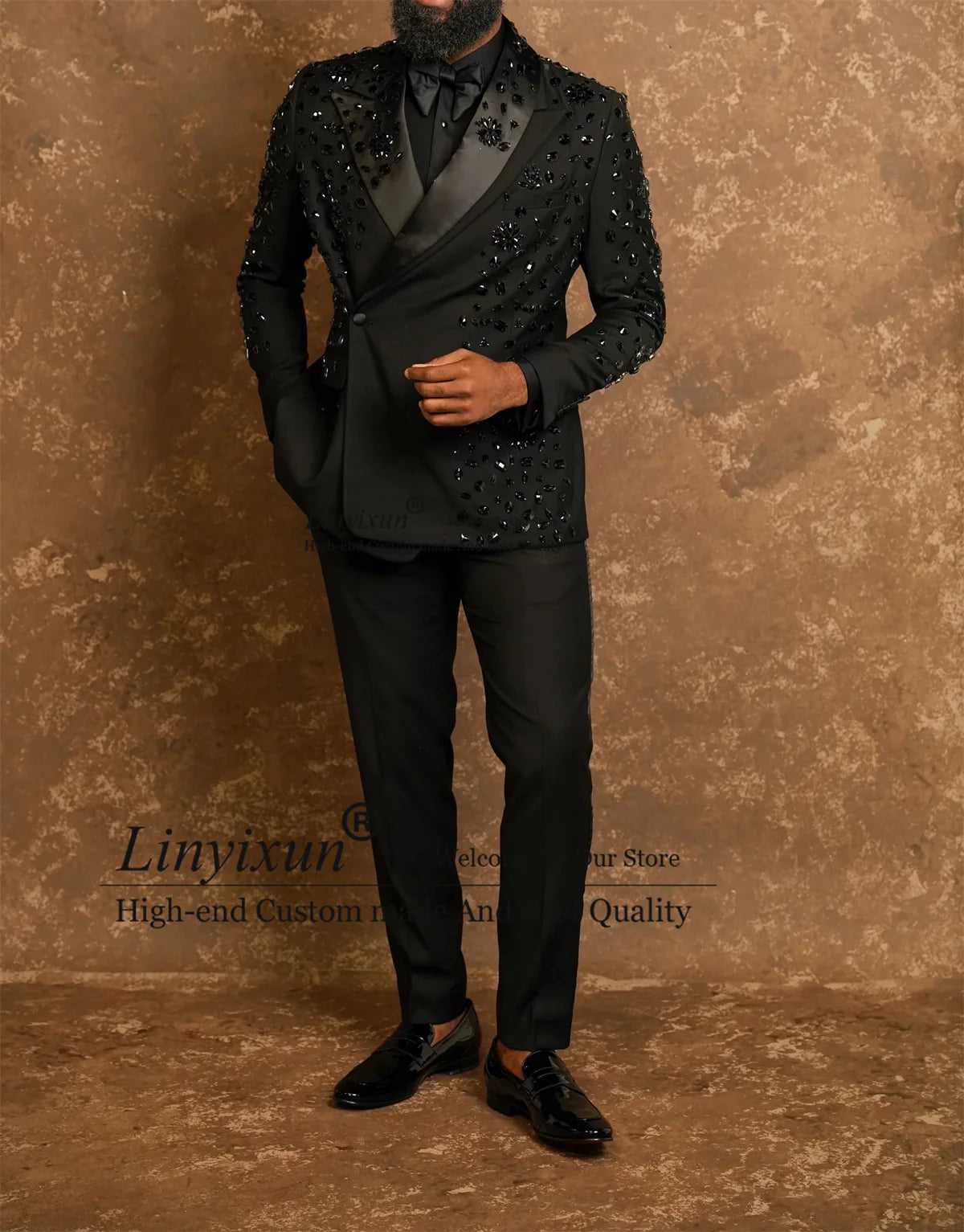 Handmade Crystals Diamond Tuxedos Men Suits Customized Slim Fit Wedding Groom Blazers 2 Pieces Sets Party rajes para hombre