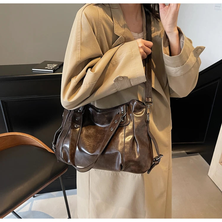 Large Capacity PU Shoulder Bag Rivet Buckle Thread Solid Casual Tote Crossbody Bag 2025 Hot Sale Bags for Women Bolsas Femininas