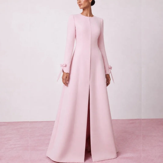 Customized Elegant Party Gown for Wedding O-Neck A-line Bow Long Dresses High Quality Women's Evening Gowns