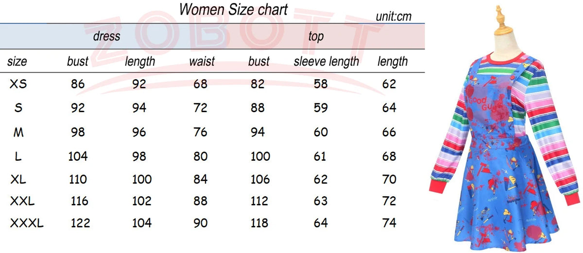 Anime Scary Chucky Cosplay Costume Horror Chucky Cosplay Mask Jumpsuits Halloween Clothing For Kids Men Women Party Costumes