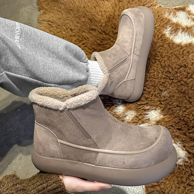 European  American High-end New Frosted Big Toe Thick Soled Snow Boots Youth Warm Plush Boots Retro Casual Lazy Boots