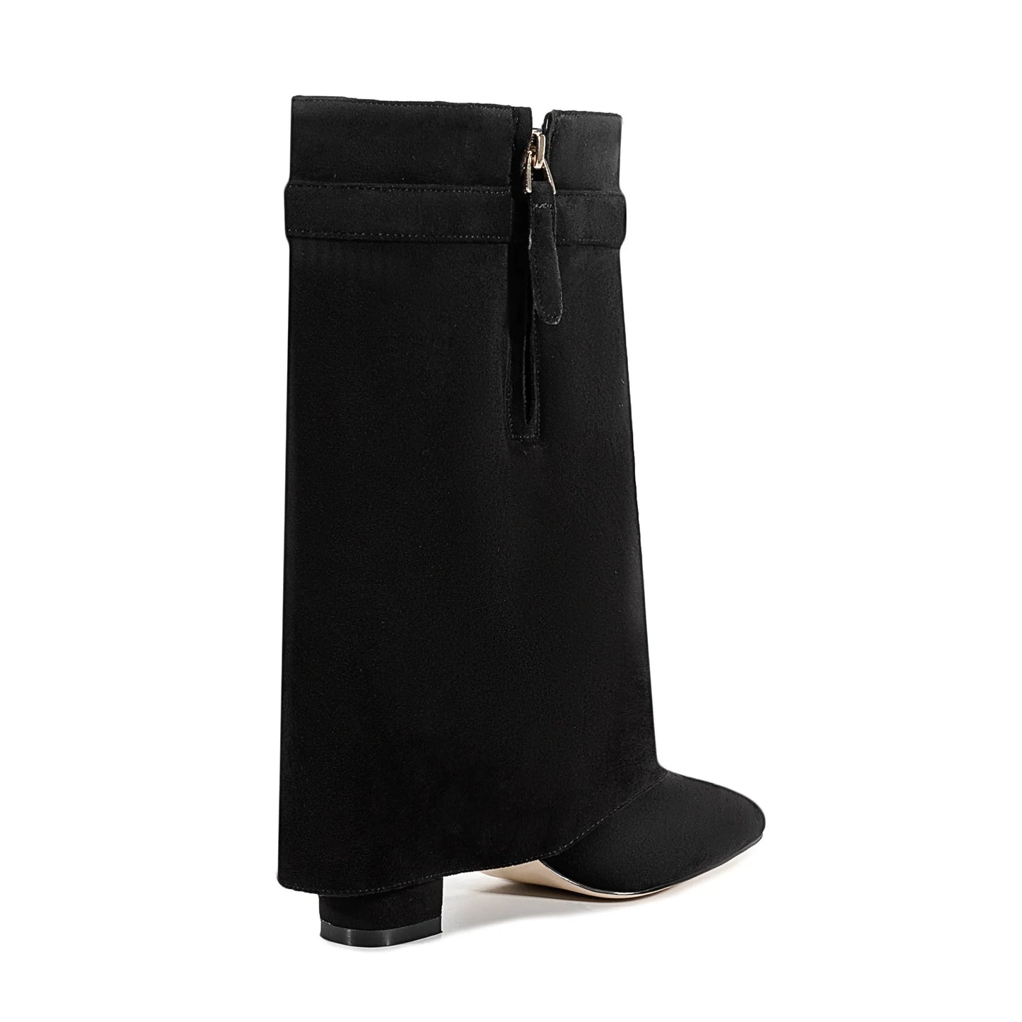 Autumn and Winter New Pointed Metal Buckle Knee High Women's Boots, Thick High-heeled Pants Boots, Fashionable Mid Leg Boots