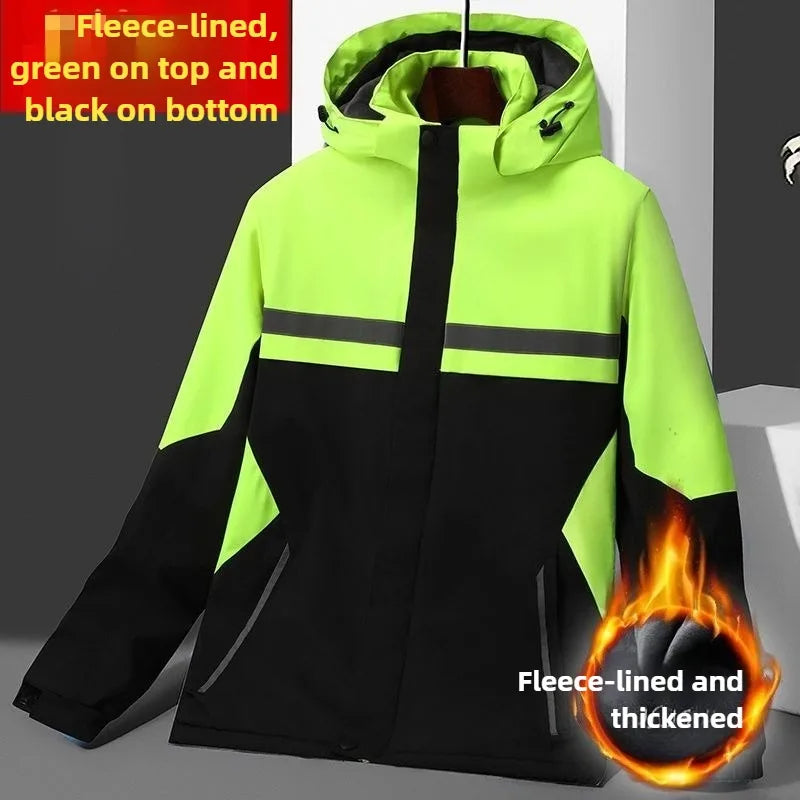 New Winter Work Jacket, Waterproof Windproof Reflective Thermal Coat with Fleece Lining, Stain Resistant Outdoor