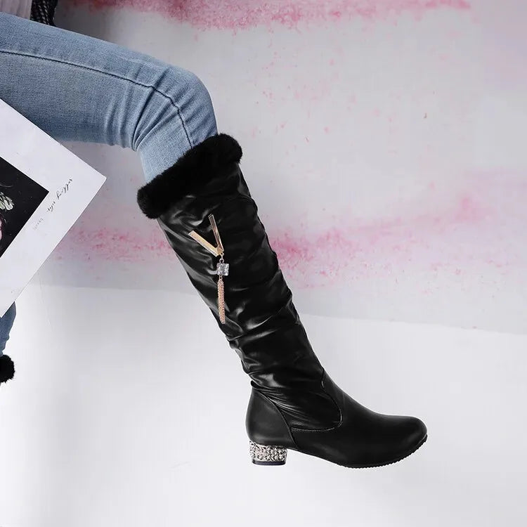 Winter Warm Knee High Boots Women Platform Wedges High Heels Snow Boots Slip on Winter Ladies Shoes White Black Pink 2025