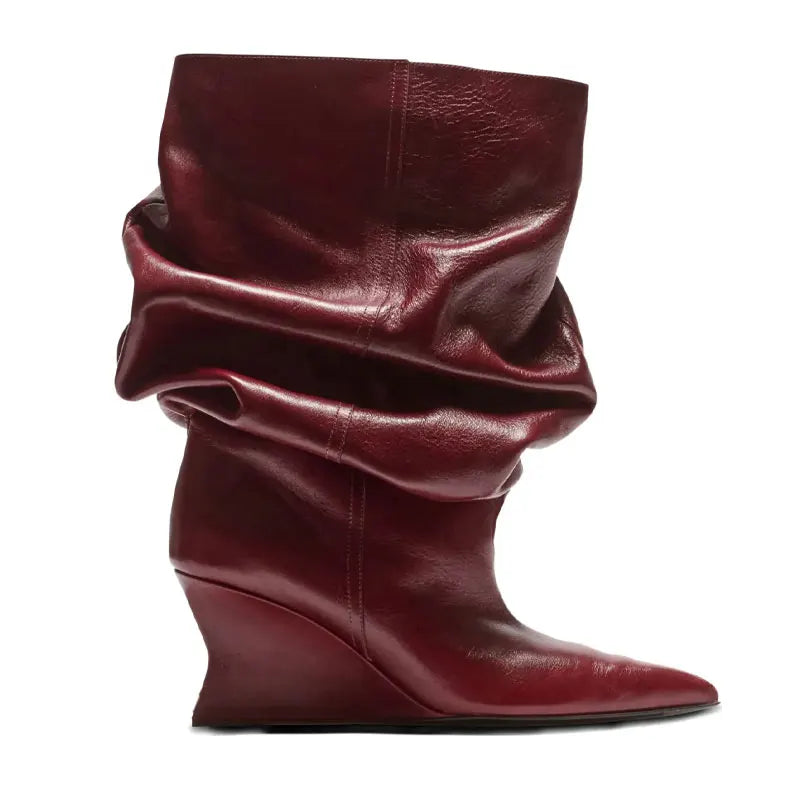 Women's Fashion Pointed Thick Soled Pleated Short Boots, Autumn and Winter Thick Heeled Long Boots, Sexy Runway Women's Boots