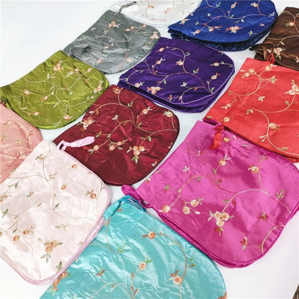 Elegant Ethnic Style Cosmetic Handbag Women Flower Handbags Embroidered Flower Small Bucket Bag National Style Purse Jewelry Bag