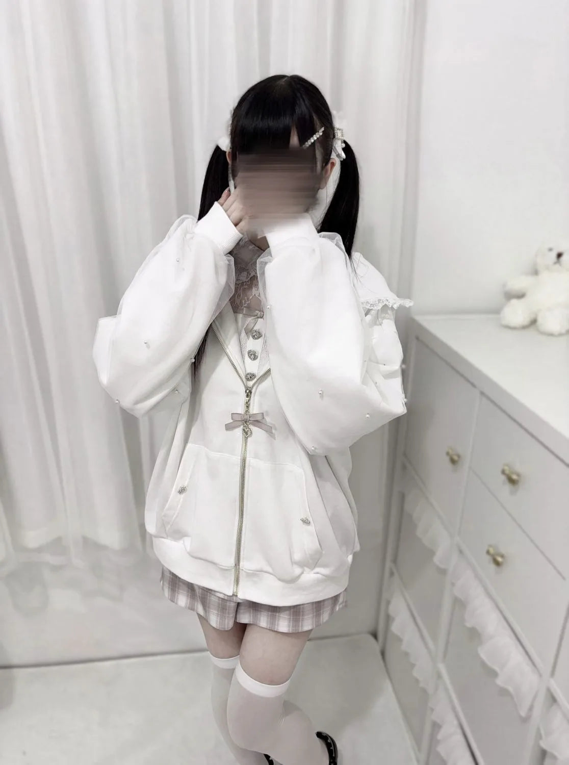 Vintage Japanese Subculture Jirai Kei Jacket Women Y2K Coat Lace Rabbit Ears Hoodie Gothic Sweatshirt Harajuku Halloween Cosplay