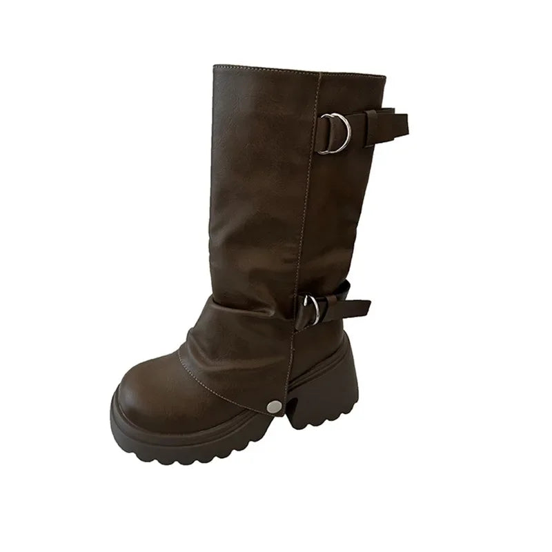 Shang Shi Black Thick High-heeled Thick Soled Boots for Women, 2026 New Winter Versatile Women's Zipper Slimming Pants Leg Boots