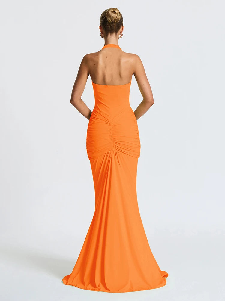 Weird Puss Backless Tassel Dress Women Peach Buttock Pleated Patchwork Solid Halter Sleeveless Midnight Clubwear Party Vestidos