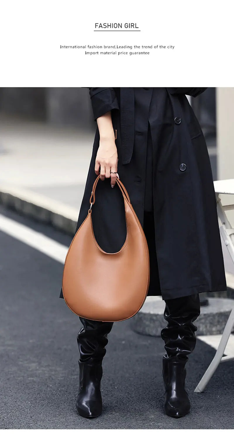 Genuine Leather Women Tote Bags Fashion Luxury Designer Women's Shoulder Bag Quality Cowhide Large Capacity Half Moon Handbags