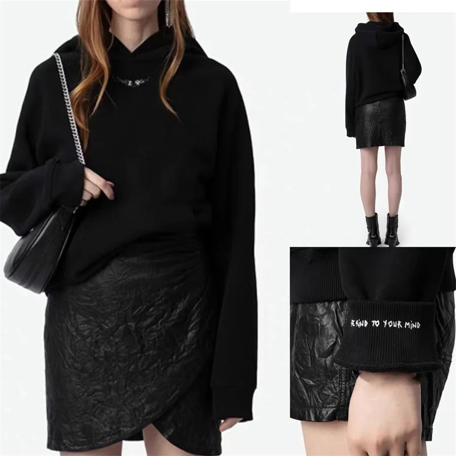 Women Solid Color Warm Hoodies Wings Hot Diamond Fashion Plush Pullover Tops Fashion New